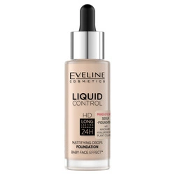 EVELINE Liquid Control HD Mattifying Drops Foundation Matujący Podkład Do Twarzy 002 Soft Porcelain Niacynamid 32ml