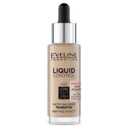 EVELINE Liquid Control HD Mattifying Drops Foundation Matujący Podkład Do Twarzy 035 Natural Beige Niacynamid 32ml