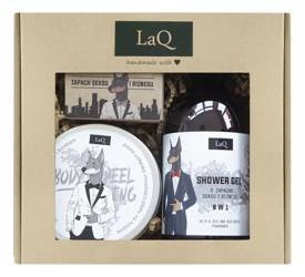 LAQ SET Doberman Żel Pod Prysznic 500ml + Mydełko Do Twarzy 85ml + Peeling Do Ciała 200ml