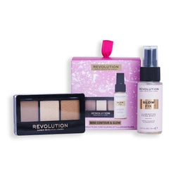MAKEUP REVOLUTION SET Mini Contour & Glow Rozświetlający Spray Utrwalający Glow Fix 30ml + Paleta Do Konturowania Twarzy 3x1,05g